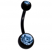 Пирсинг пупка с двумя камнями 8мм. черный металл (цвет камня: голубой)