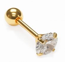 Пирсинг лабрет с камнем циркон под золото 6мм ножка