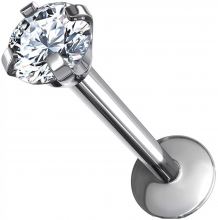 Пирсинг губы ( лабрет ) с камнем циркон под серебро 1.2x10x3 мм (внутренняя резьба)