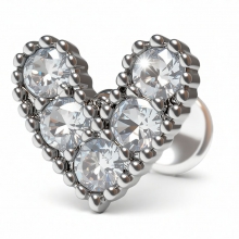 Пирсинг лабрет с камнями в виде сердца под серебро 8мм ножка