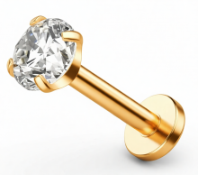 Пирсинг губы ( лабрет ) с камнем циркон под золото 1.2x6x3 мм (внутренняя резьба)