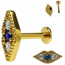 Пирсинг лабрет с камнями под золото в виде губ 8мм ножка