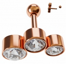 Пирсинг лабрет с камнями под медь с тремя кристаллами 6мм ножка