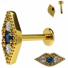 Пирсинг лабрет с камнями под золото в виде губ 8мм ножка