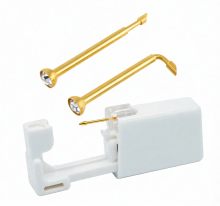 Одноразовый пистолет для прокола носа под золото c белым камнем 16-204 со сгибом