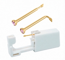 Одноразовый пистолет для прокола носа под золото c розовым камнем 16-210 со сгибом