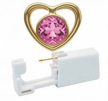 Одноразовый пистолет для прокола ушей под золото сердечко с розовым камнем Q8-062GP