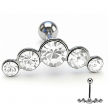 Пирсинг лабрет под серебро с 5-ю кристаллами 6мм ножка