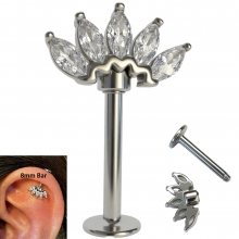 Лабретты для пирсинга 1.2*8*9 мм из хир. стали 316L веер под серебро вертикальный