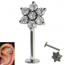 Лабретты для пирсинга 1.2*8*6.5 мм из хир. стали 316L цветок под серебро вертикальный