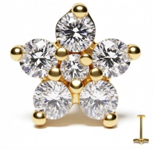 Лабретты для пирсинга 1.2*8*6 мм из хир. стали 316L под золото с внутренней резьбой "ромашка"