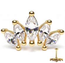 Лабретты для пирсинга 1.2*8*12 мм из хир. стали 316L под золото с внутренней резьбой "корона"