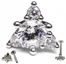 Пирсинг лабрет с камнями под серебро в виде треугольника 1.2*8*6 мм ножка