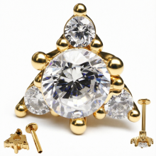 Пирсинг лабрет с камнями под золото в виде треугольника 1.2*8*6 мм ножка