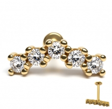 Лабретты для пирсинга 1.2*8*11 мм из хир. стали 316L под золото с внутренней резьбой "Звёздный путь"