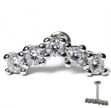 Лабретты для пирсинга 1.2*8*11 мм из хир. стали 316L под серебро с внутренней резьбой "Звёздный путь"