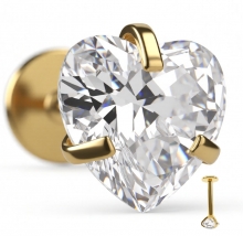 Лабретты для пирсинга 1.2*8*4.5 мм под золото с внутренней резьбой "Кристалл сердце"