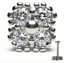 Лабретты для пирсинга 1.2*8*7 мм под серебро с внутренней резьбой "Квадрат"