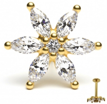 Лабретты для пирсинга 1.2*8*7 мм под золото с внутренней резьбой "Звезда"