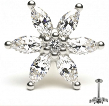 Лабретты для пирсинга 1.2*8*7 мм под серебро с внутренней резьбой "Звезда"