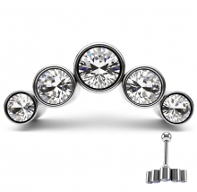 Лабретты 1.2*6*11 мм для пирсинга из хир. стали 316L с внутренней резьбой 5 страз Хеликс