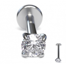 Пирсинг губы ( лабрет ) с камнем циркон под серебро 1.2x8x3 мм (внутренняя резьба)