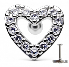 Лабретты для пирсинга 1.2*8*10 мм из хир. стали 316L под серебро "Сердце 1"