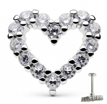 Лабретты для пирсинга 1.2*8*10 мм из хир. стали 316L под серебро "Сердце 2"