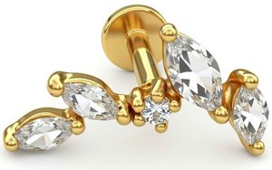 Лабретты для пирсинга 1.2*8*13 мм из хир. стали 316L под золото "ветвь 4"